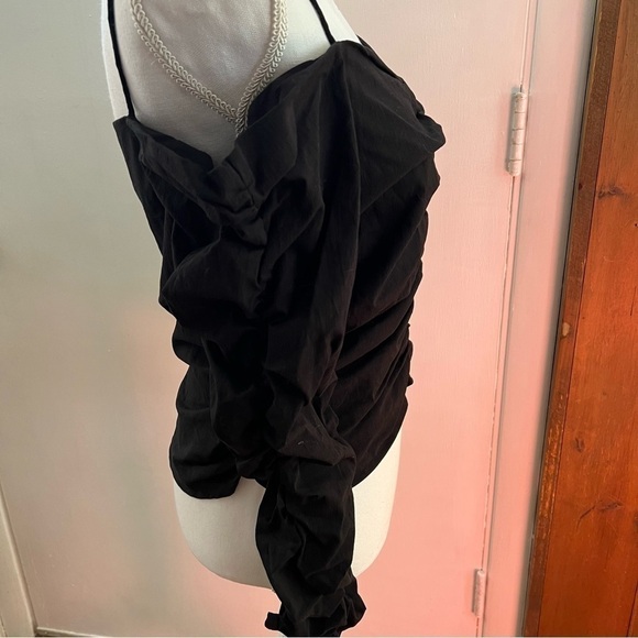 ZARA Fitted Draped Top Rouched Long Sleeve Black - Picture 5 of 15